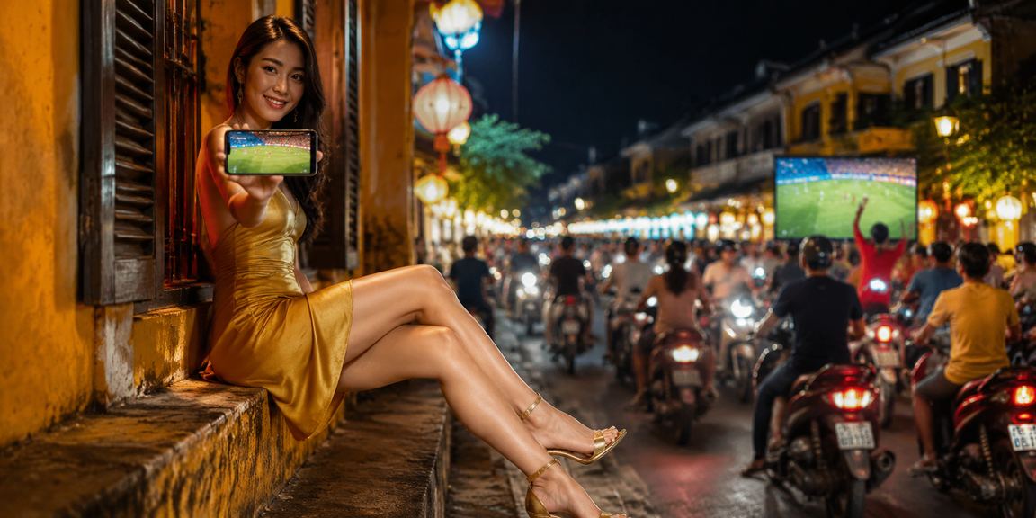 Khung cảnh cá cược thể thao tại Hội An với ánh đèn neon rực rỡ